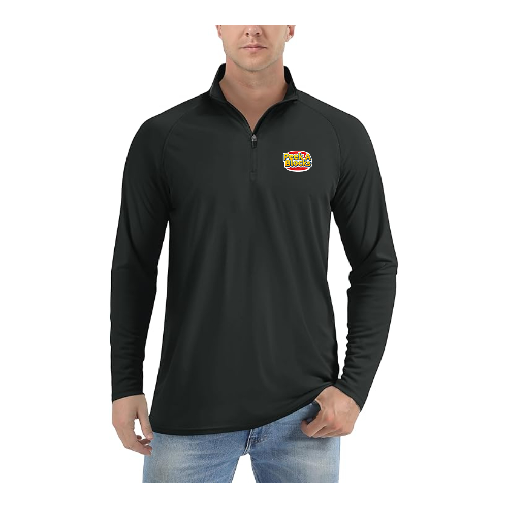 Men's Peek A Blocks Logo Lightweight Quarter-Zip Athletic Shirt Long Sleeve Performance Wear