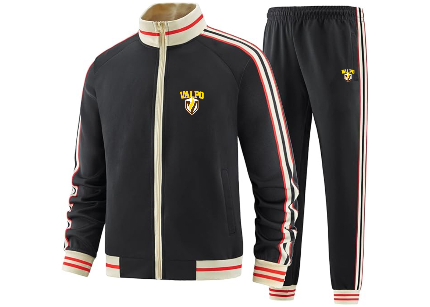 Men's Valparaiso Crusaders Tracksuit with Bold Striped Accents and Zippered Front Athletic Wear