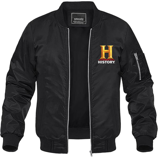 Men's History Channel Lightweight Bomber Jacket Windbreaker Softshell Varsity Jacket Coat