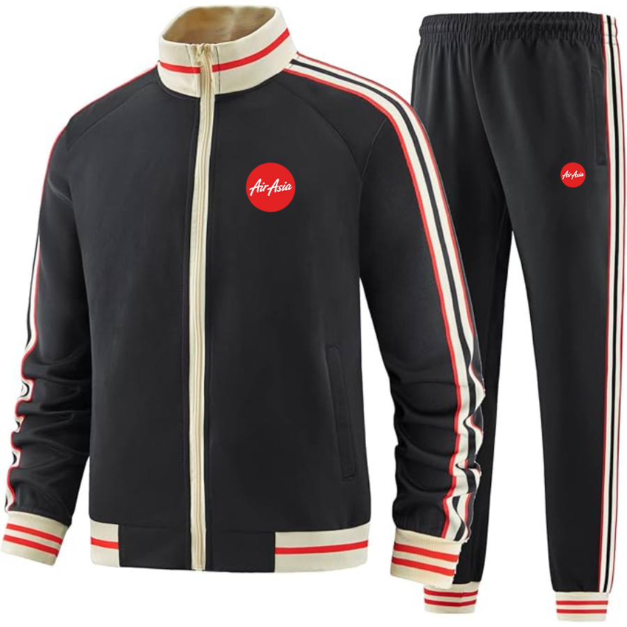 Men's Air Asia Logo  Tracksuit with Bold Striped Accents and Zippered Front Athletic Wear