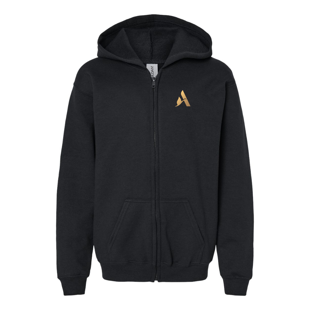 Gildan Heavy Blend Youth Accor Golden Logo Full Zip Hooded Sweatshirt