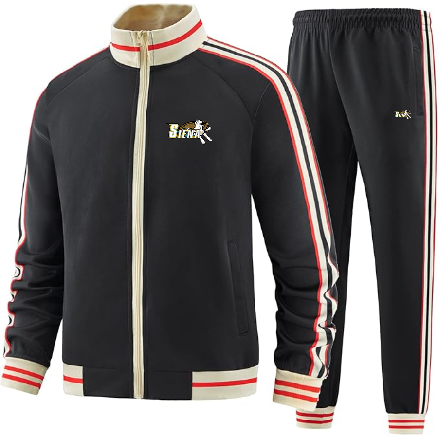 Men's Siena Saints Logo Tracksuit with Bold Striped Accents and Zippered Front Athletic Wear