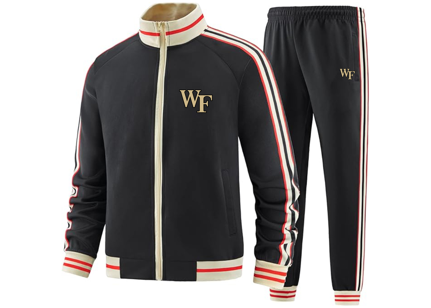 Men's Wake Forest Demon Deacons Tracksuit with Bold Striped Accents and Zippered Front Athletic Wear
