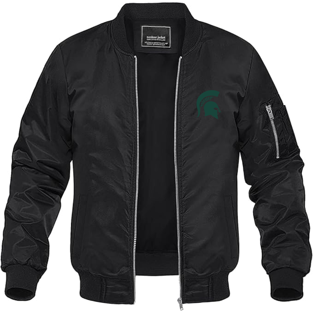 Men's Michigan State Spartans Logo Lightweight Bomber Jacket Windbreaker Softshell Varsity Jacket Coat