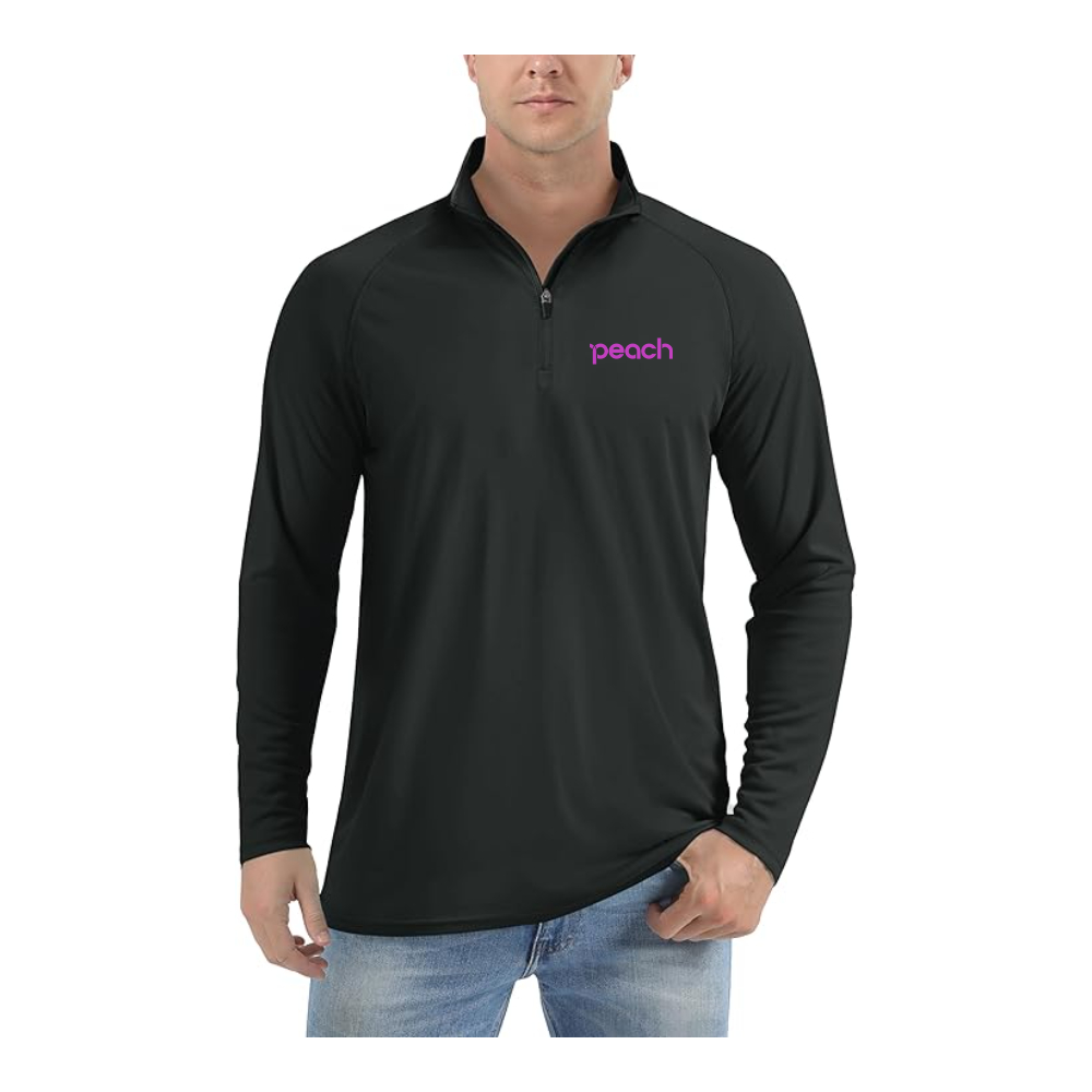 Men's Peach Aviation Logo Lightweight Quarter-Zip Athletic Shirt Long Sleeve Performance Wear