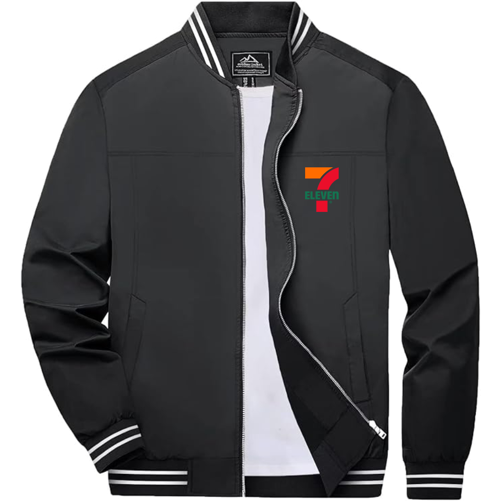 Men's 7 Eleven Logo Lightweight Zip-Up Ribbed Collar and Cuffs Bomber Jacket