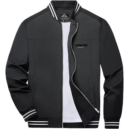 Men's Amazon Logo Lightweight Zip-Up Ribbed Collar and Cuffs Bomber Jacket
