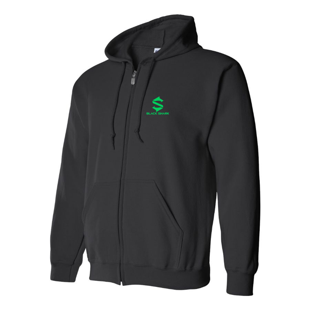 Men's Black Shark Logo Zipper Hoodie
