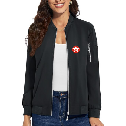 Women's Texaco Logo Premium Bomber Jacket with Polished Detailing and Functional Sleeve Pocket Modern Luxury Outerwear