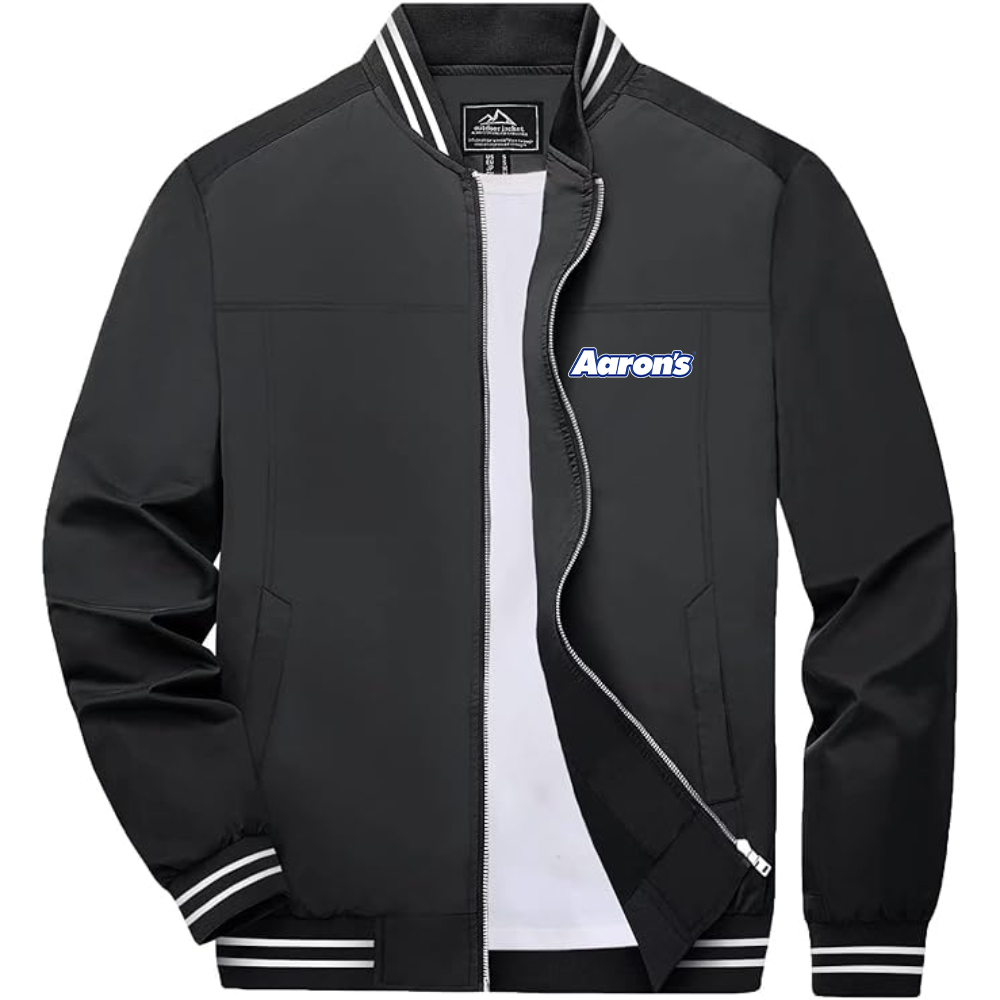 Men's Aaron_s Logo Lightweight Zip-Up Ribbed Collar and Cuffs Bomber Jacket