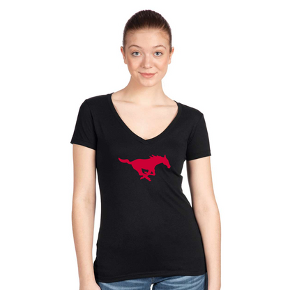Women's SMU Mustangs Logo  Next Level V-Neck T-Shirt