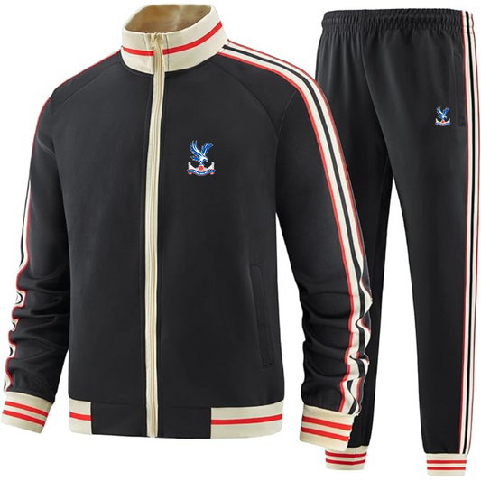 Men's Crystal Palace F.C - Premium Two-Piece Designer Tracksuit with Bold Striped Accents and Zippered Front - Elevated Athletic Wear