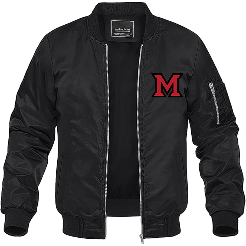 Men's Miami Ohio RedHawks Logo Lightweight Bomber Jacket Windbreaker Softshell Varsity Jacket Coat