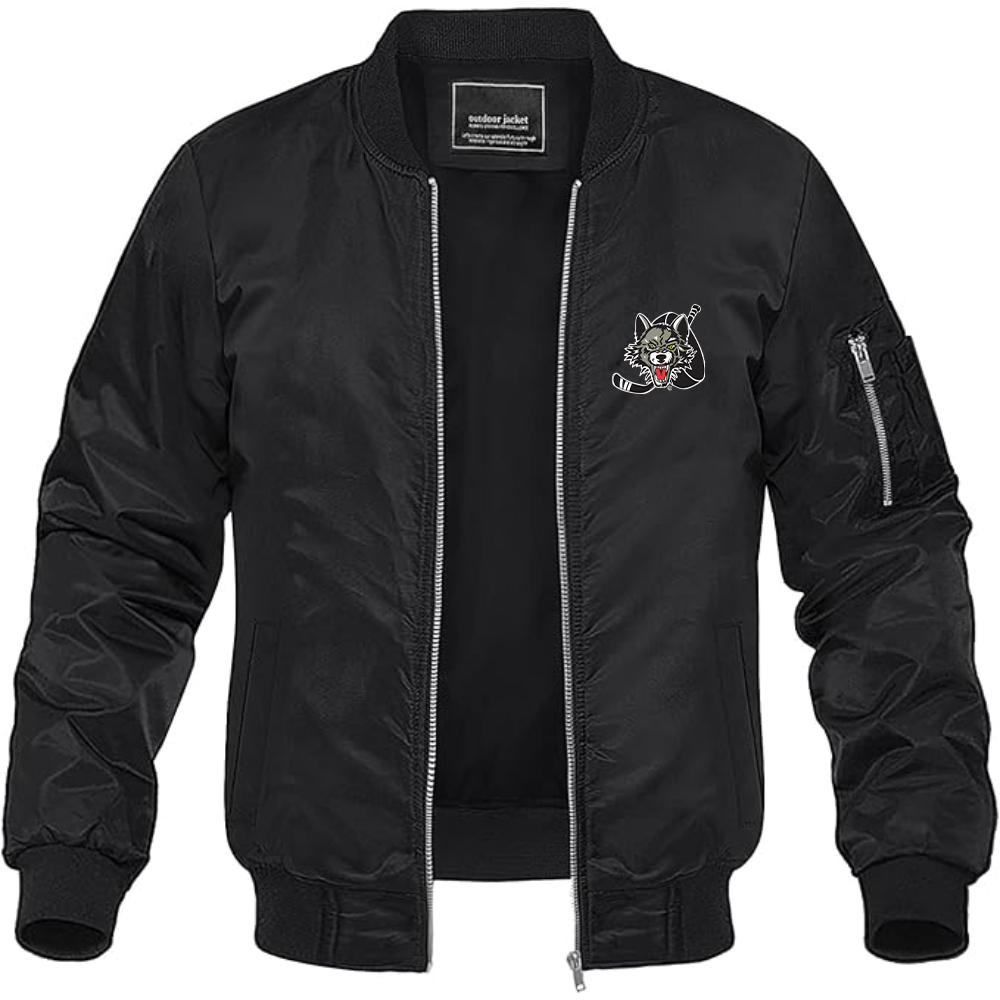 Men's Chicago Wolves Logo Lightweight Bomber Jacket Windbreaker Softshell Varsity Jacket Coat