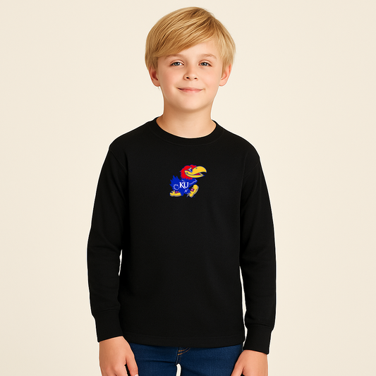 Youth Kansas Jayhawks Logo Cotton Long Sleeve T-Shirt