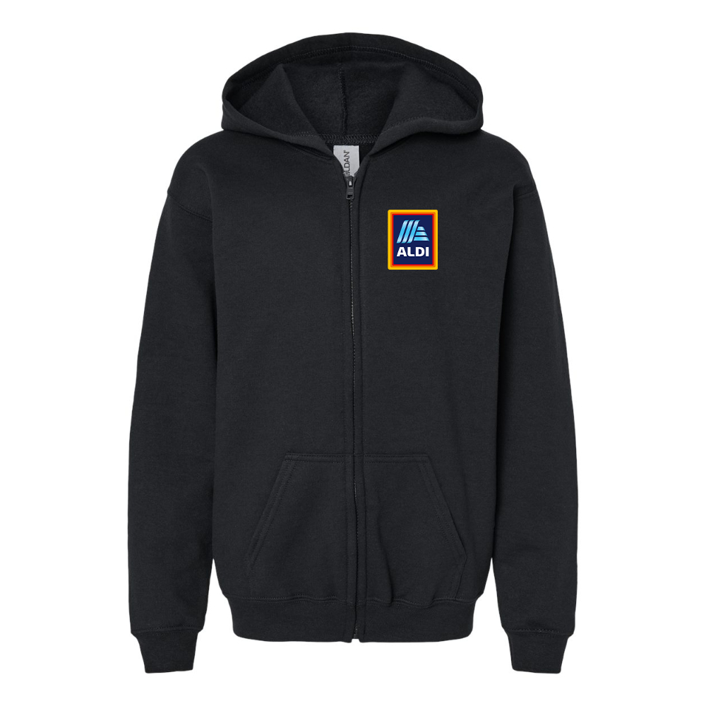 Gildan Heavy Blend Youth Aldi Logo Full Zip Hooded Sweatshirt