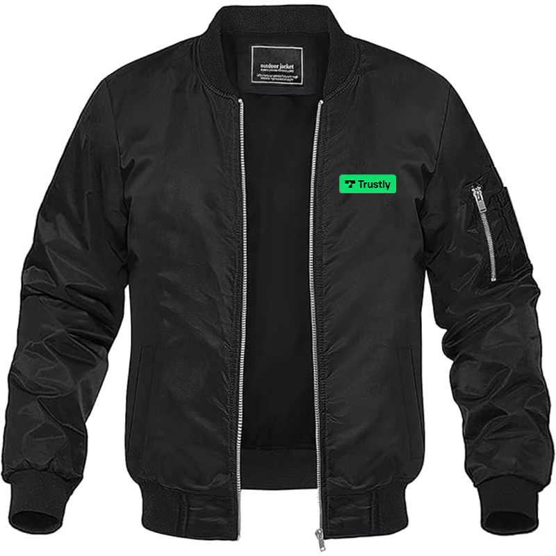 Men's Trustly Horizontal Logo Lightweight Bomber Jacket Windbreaker Softshell Varsity Jacket Coat