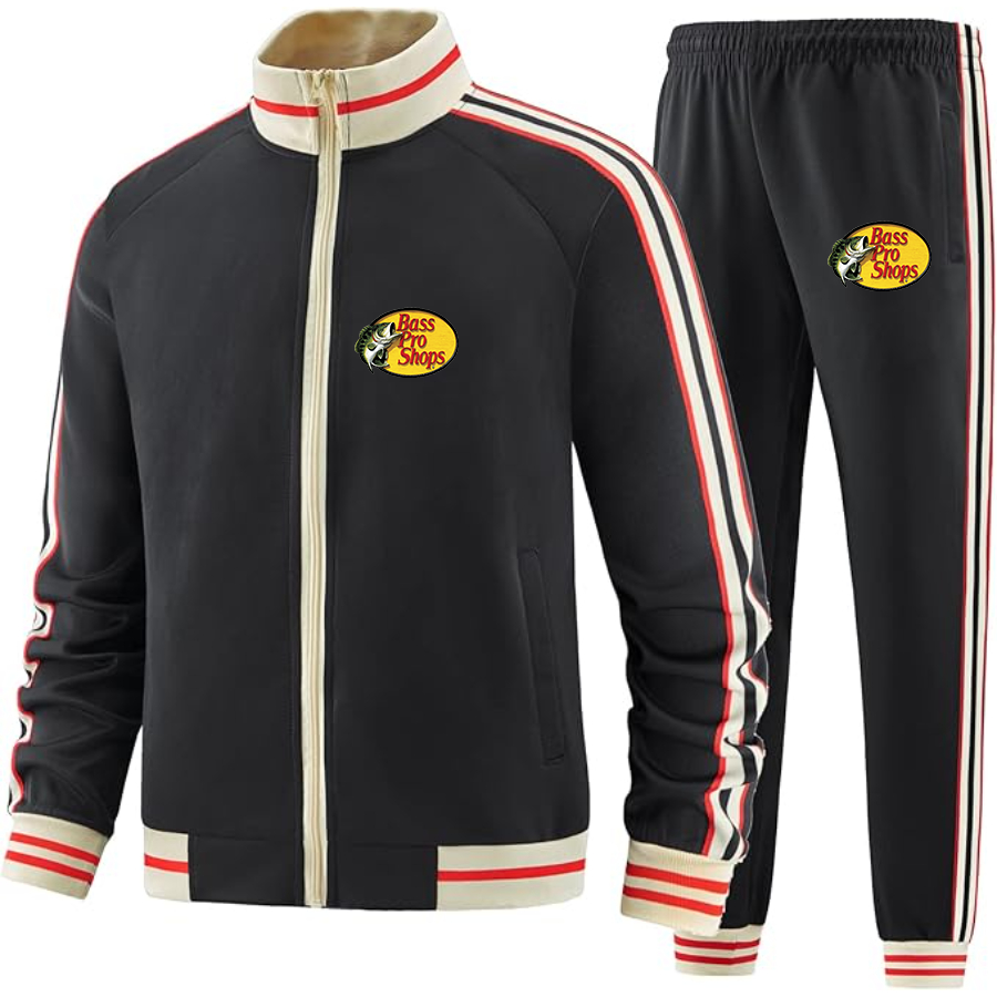 Men's Bass Pro Shops Logo Tracksuit with Bold Striped Accents and Zippered Front Athletic Wear