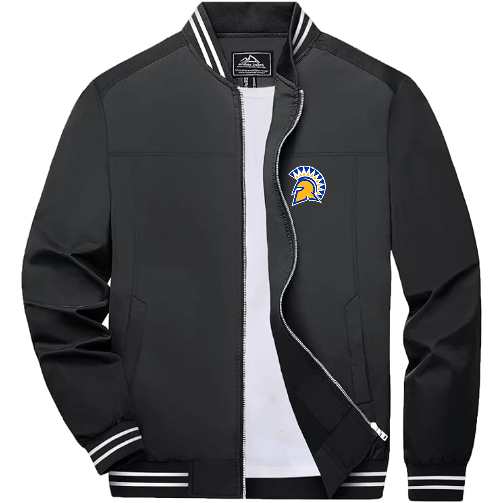 Men's San Jose State Spartans Logo Lightweight Zip-Up Ribbed Collar and Cuffs Bomber Jacket