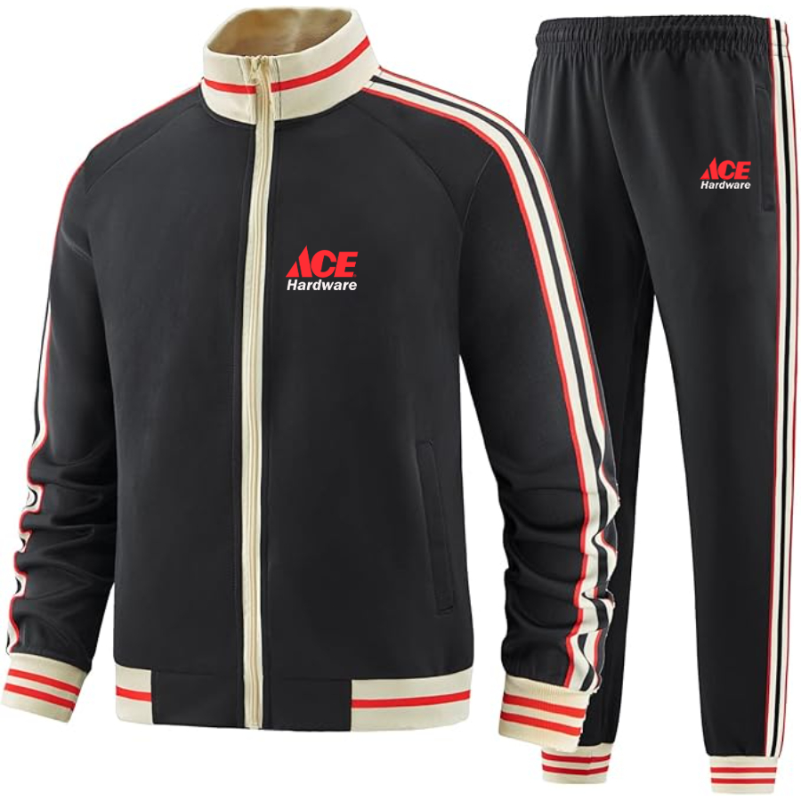Men's ACE Hardware Logo  Tracksuit with Bold Striped Accents and Zippered Front Athletic Wear