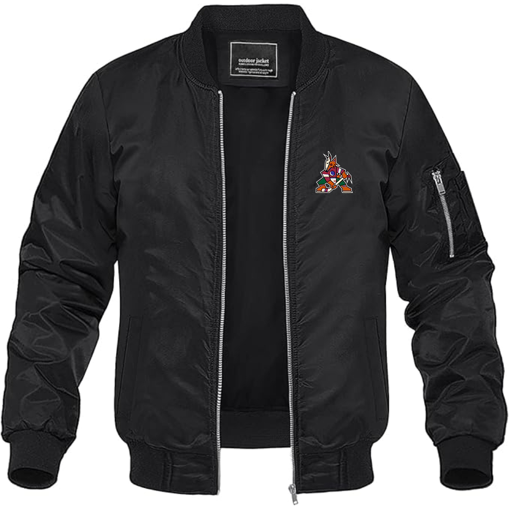 Men's Arizona Coyotes Logo Lightweight Bomber Jacket Windbreaker Softshell Varsity Jacket Coat