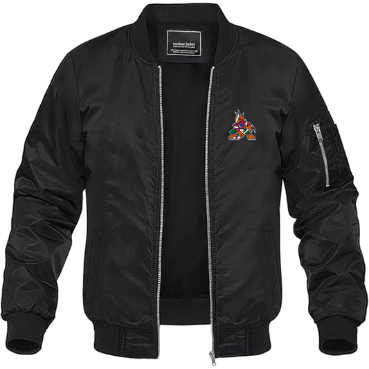 Men's Arizona Coyotes Logo Lightweight Bomber Jacket Windbreaker Softshell Varsity Jacket Coat