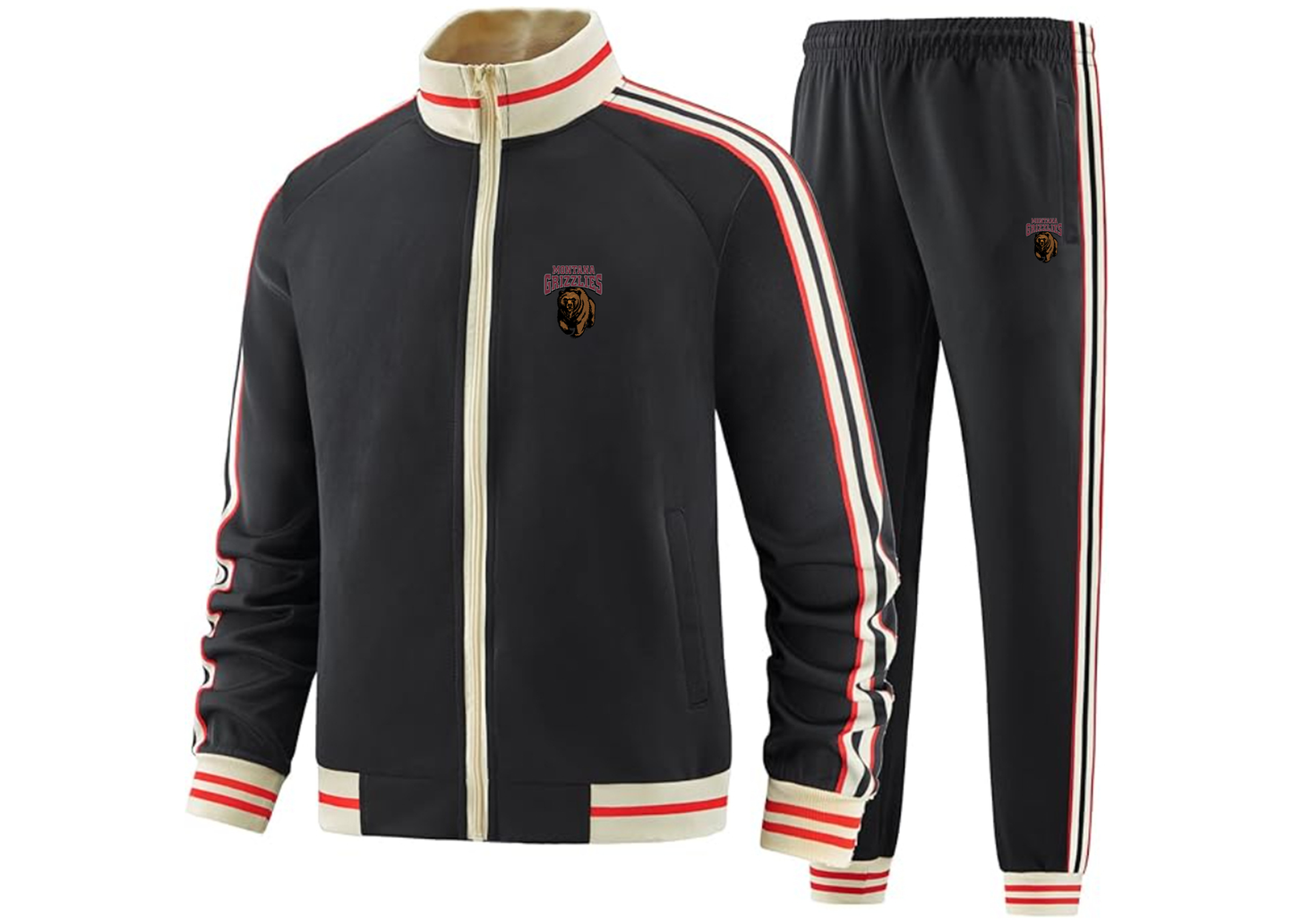 Men's Montana Grizzliesl Tracksuit with Bold Striped Accents and Zippered Front Athletic Wear