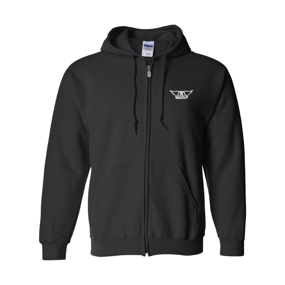 Men's Aerosmith Logo Gildan  Heavy Blend Full Zip Hooded Sweatshirt