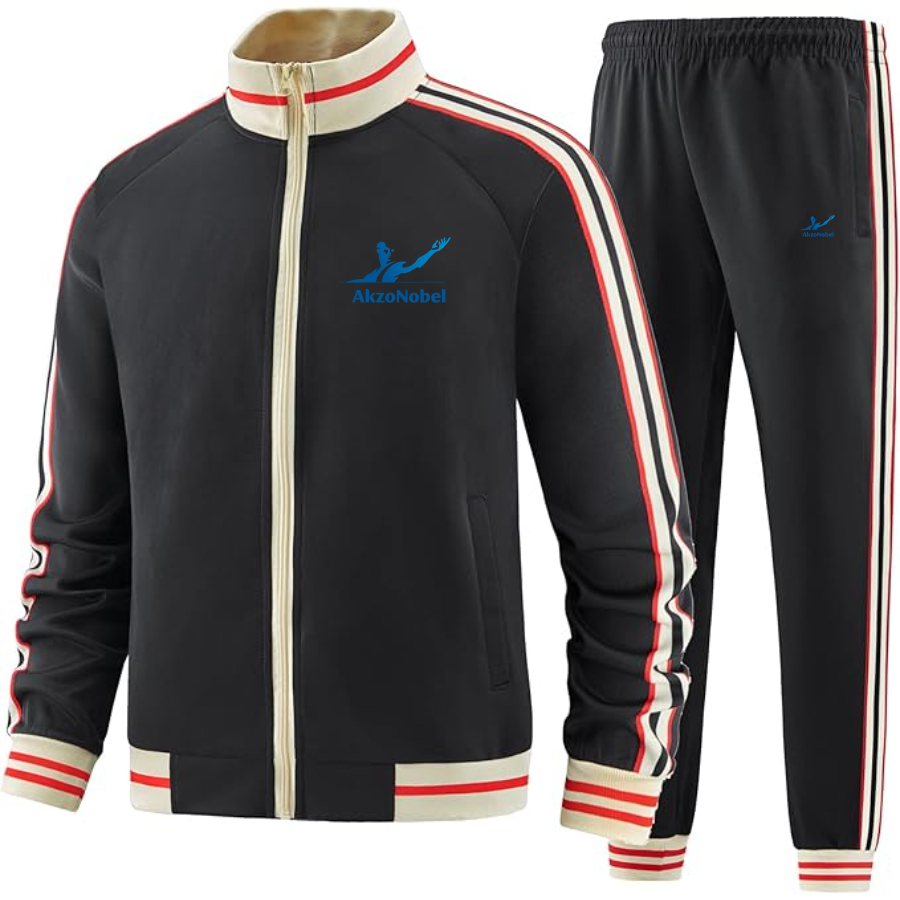 Men's AkzoNobel Logo  Tracksuit with Bold Striped Accents and Zippered Front Athletic Wear