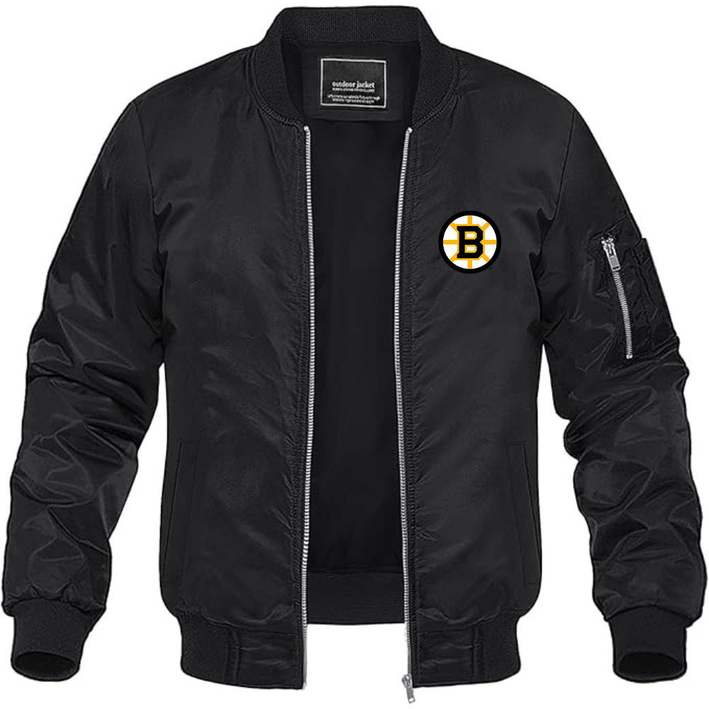 Men's Boston Bruins Logo Lightweight Bomber Jacket Windbreaker Softshell Varsity Jacket Coat