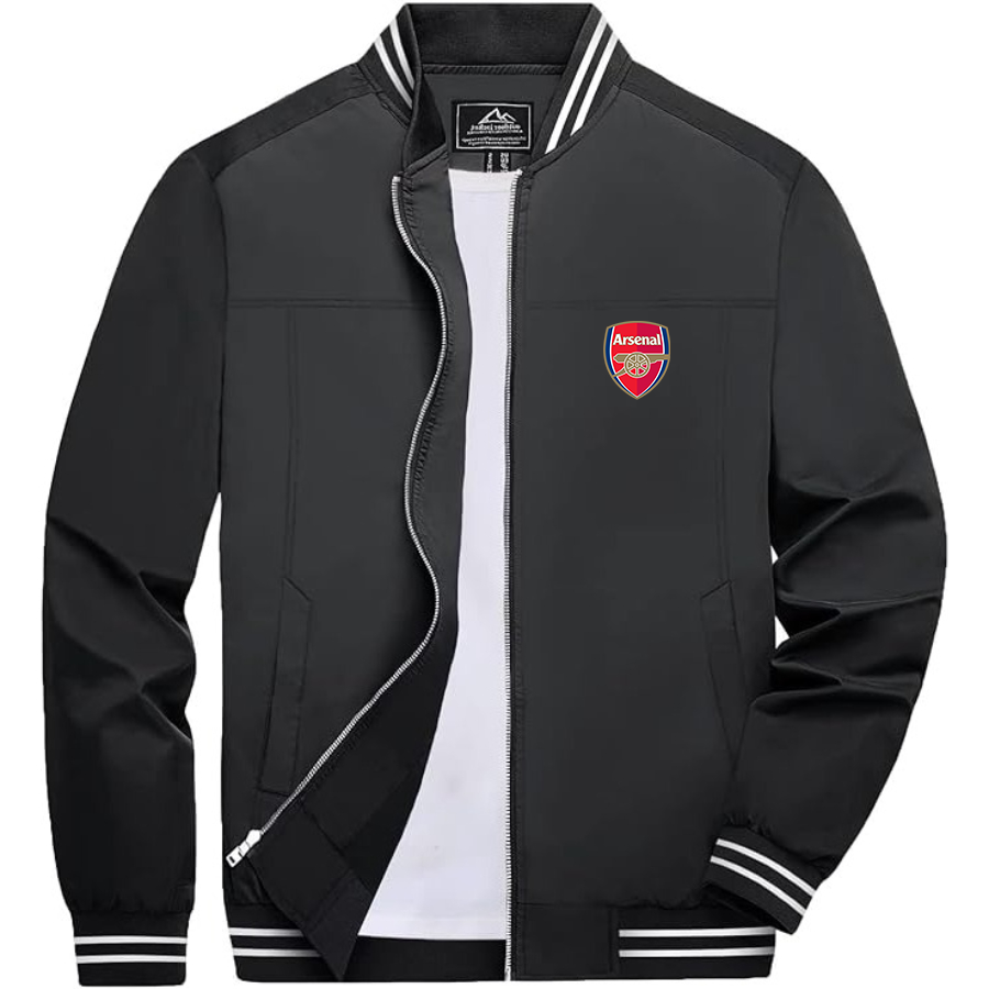 Men’s  Arsenal Soccer  Lightweight Zip-Up Bomber Jacket with Ribbed Collar and Cuffs - Versatile Casual Outerwear