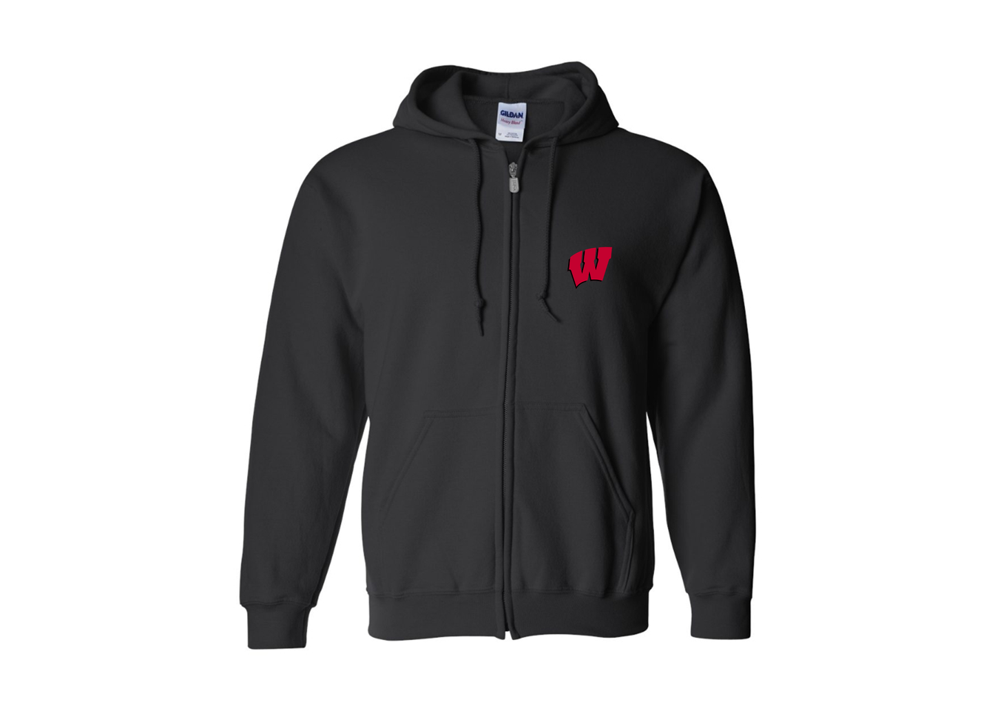 Men's Wisconsin Badgers Gildan  Heavy Blend Full Zip Hooded Sweatshirt