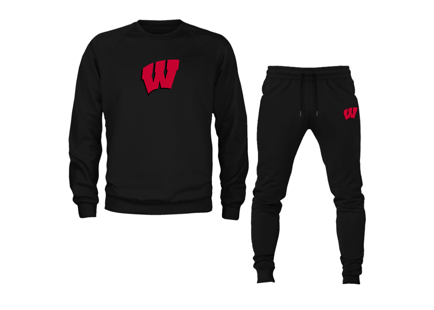 Men's Wisconsin Badgers Crewneck Sweatshirt Joggers Suit