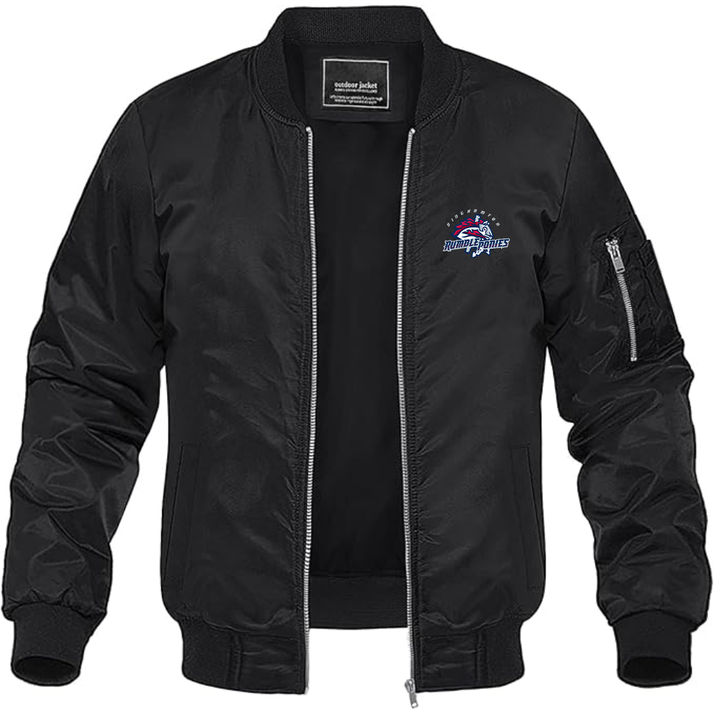 Men's Binghamton Rumble Ponies Logo Lightweight Bomber Jacket Windbreaker Softshell Varsity Jacket Coat