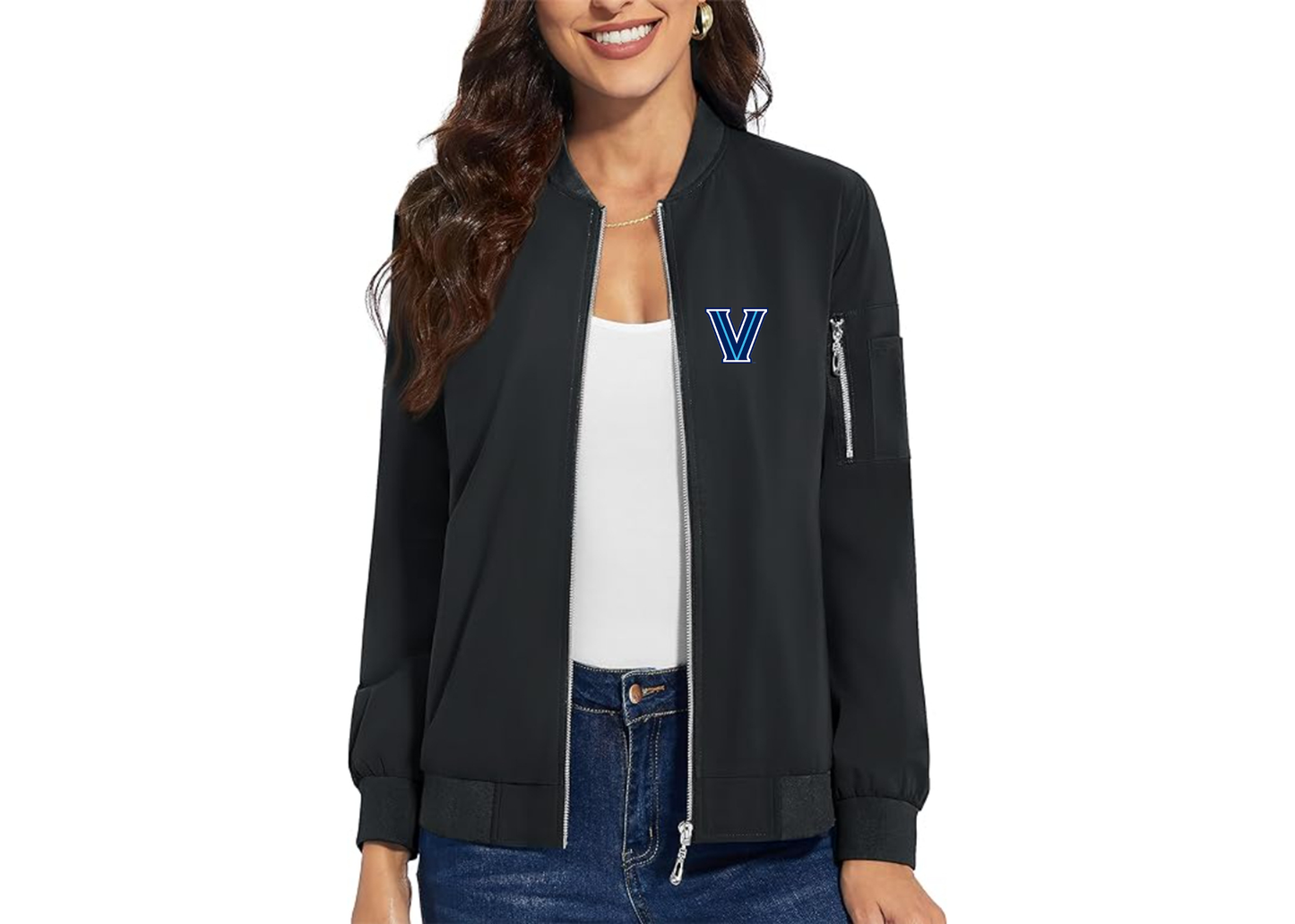 Women's Villanova Wildcats Premium Bomber Jacket with Polished Detailing and Functional Sleeve Pocket Modern Luxury Outerwear