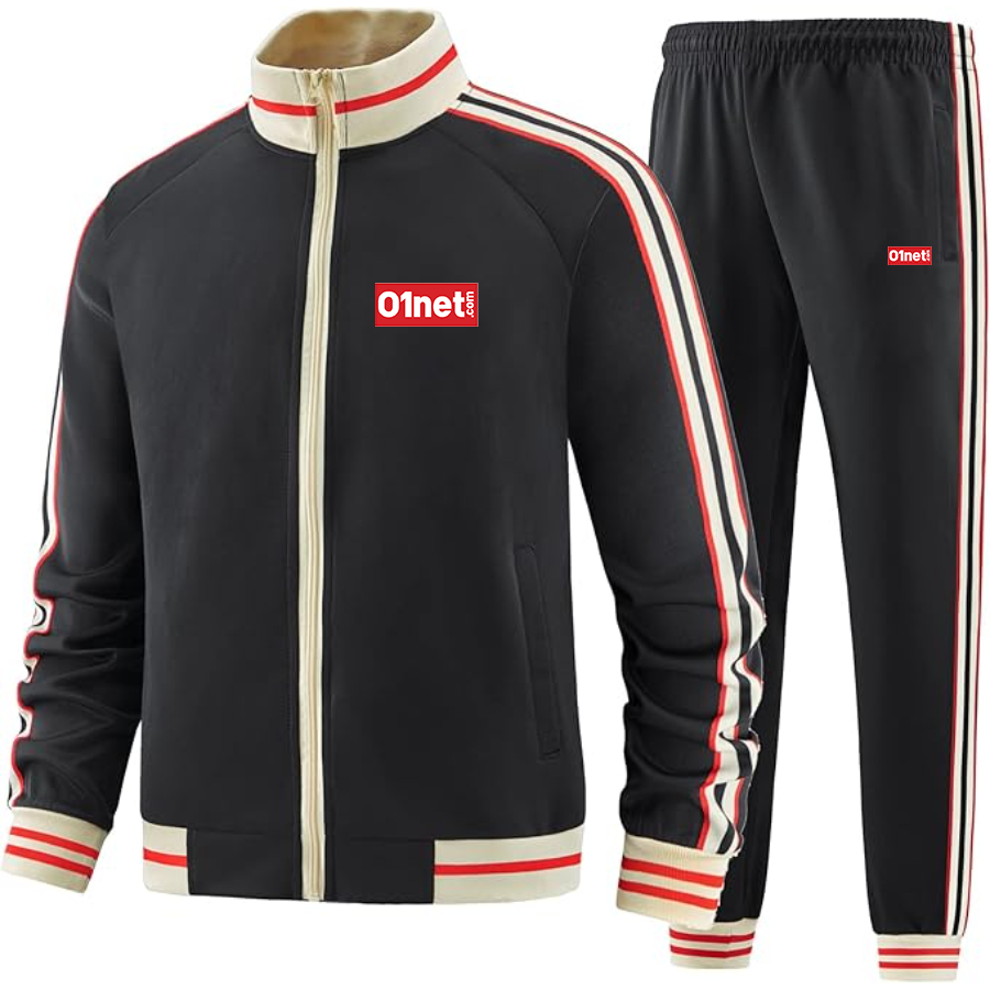 Men's 01net Logo  Tracksuit with Bold Striped Accents and Zippered Front Athletic Wear