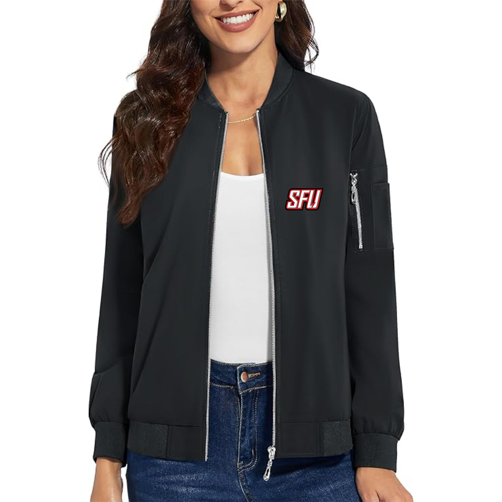 Women's Saint Francis Red Flash Logo  Premium Bomber Jacket with Polished Detailing and Functional Sleeve Pocket Modern Luxury Outerwear