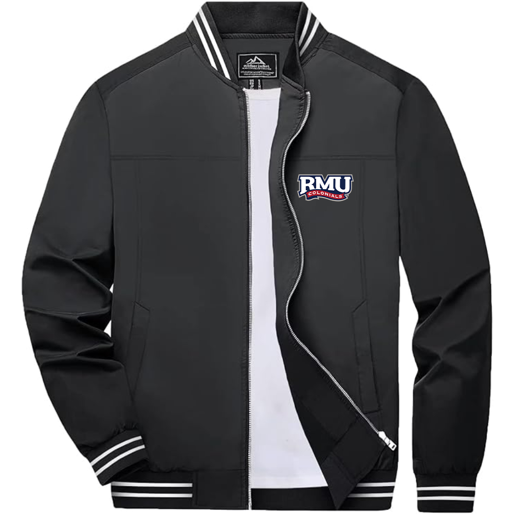 Men's Robert Morris Colonials Logo Lightweight Zip-Up Ribbed Collar and Cuffs Bomber Jacket