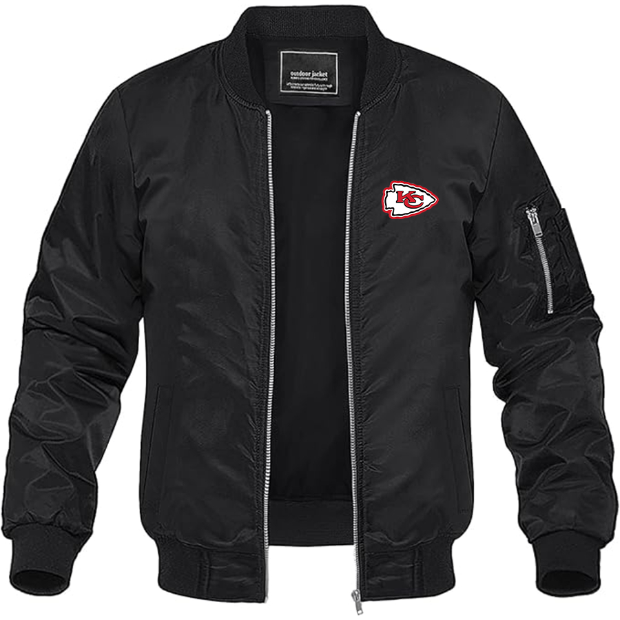 Men's KC Chiefs Logo Lightweight Bomber Jacket Windbreaker Softshell Varsity Jacket Coat