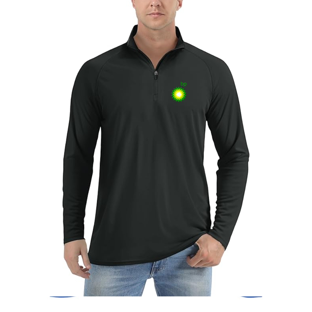 Men's BP Oil Logo  Lightweight Quarter-Zip Athletic Shirt Long Sleeve Performance Wear