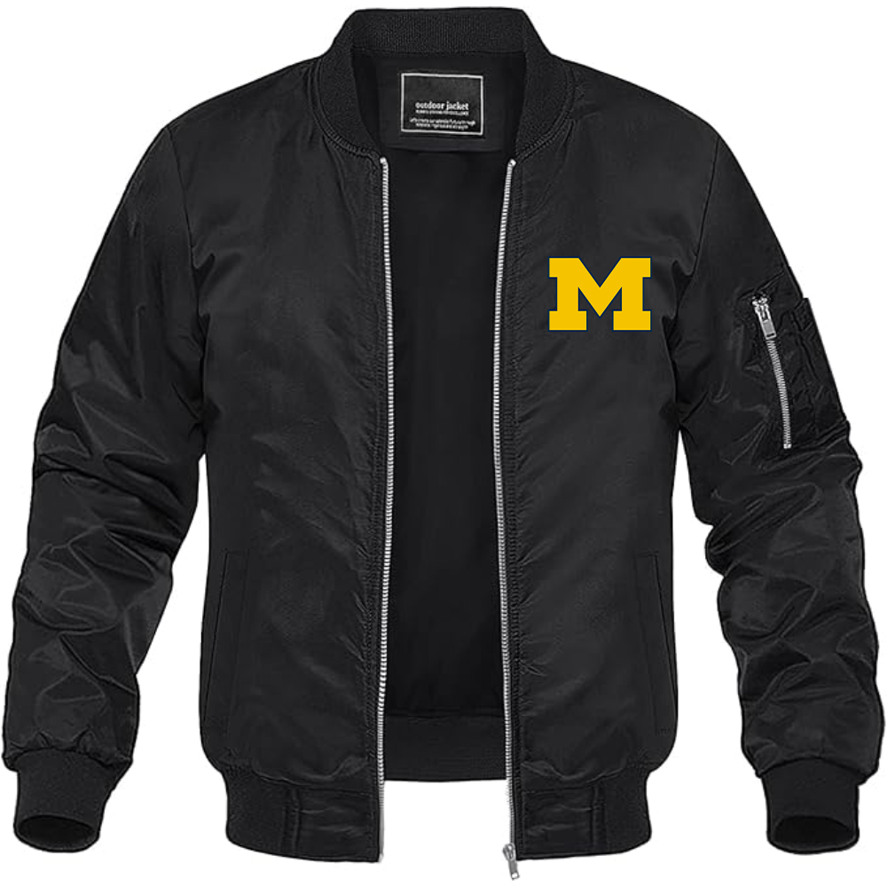 Men's Michigan Wolverines Logo Lightweight Bomber Jacket Windbreaker Softshell Varsity Jacket Coat