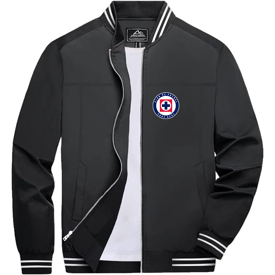 Men’s Cruz Azul Football Club - Lightweight Zip-Up Bomber Jacket with Ribbed Collar and Cuffs - Versatile Casual Outerwear