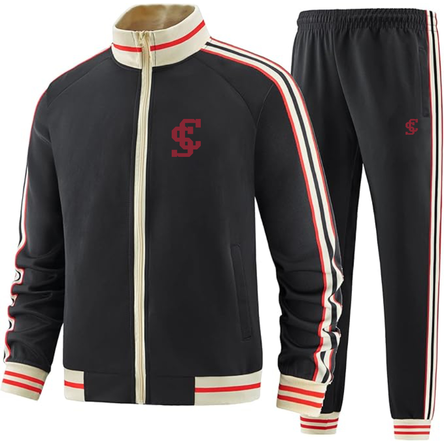 Men's Santa Clara Broncos Logo  Tracksuit with Bold Striped Accents and Zippered Front Athletic Wear