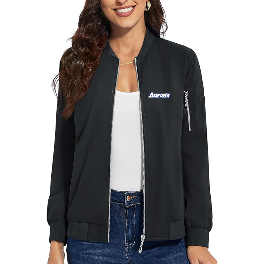 Women's Aaron_s Logo Premium Bomber Jacket with Polished Detailing and Functional Sleeve Pocket Modern Luxury Outerwear