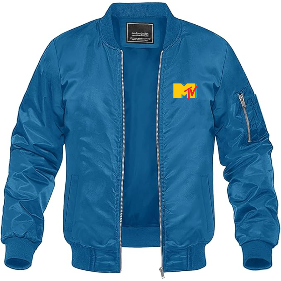 Men's MTV Logo Lightweight Bomber Jacket Windbreaker Softshell Varsity Jacket Coat