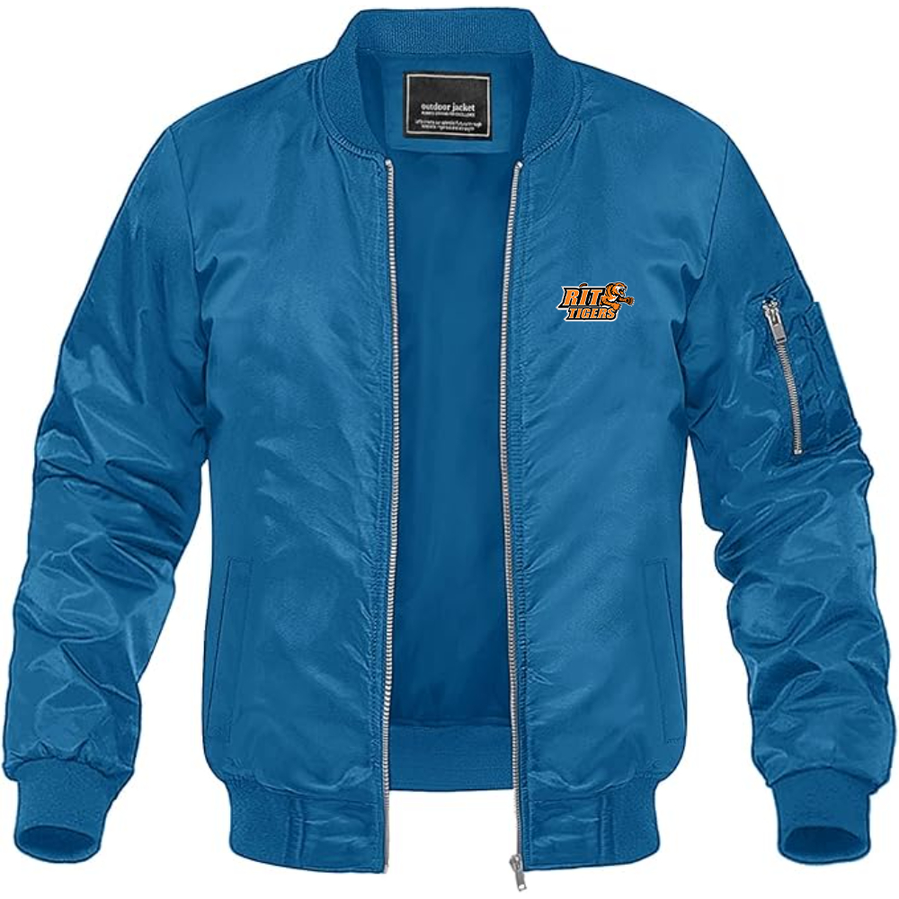 Men's RIT Tigers Logo Lightweight Bomber Jacket Windbreaker Softshell Varsity Jacket Coat