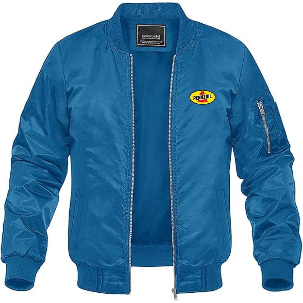 Men's Pennzoil Logo Lightweight Bomber Jacket Windbreaker Softshell Varsity Jacket Coat