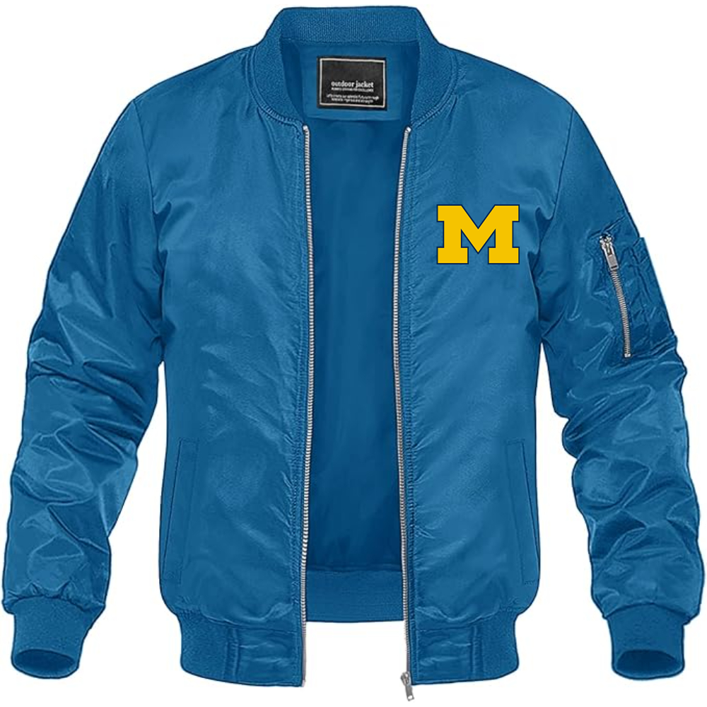 Men's Michigan Wolverines Logo Lightweight Bomber Jacket Windbreaker Softshell Varsity Jacket Coat