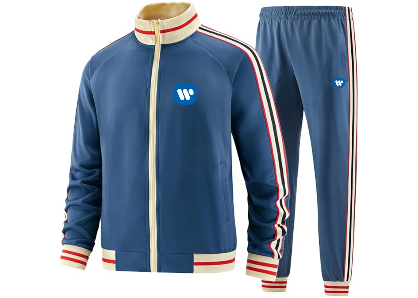 Men's WMG Tracksuit with Bold Striped Accents and Zippered Front Athletic Wear