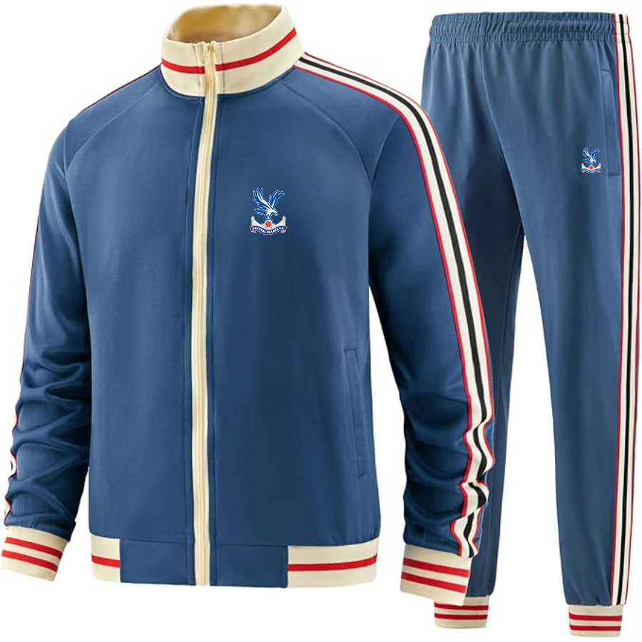 Men's Crystal Palace F.C - Premium Two-Piece Designer Tracksuit with Bold Striped Accents and Zippered Front - Elevated Athletic Wear